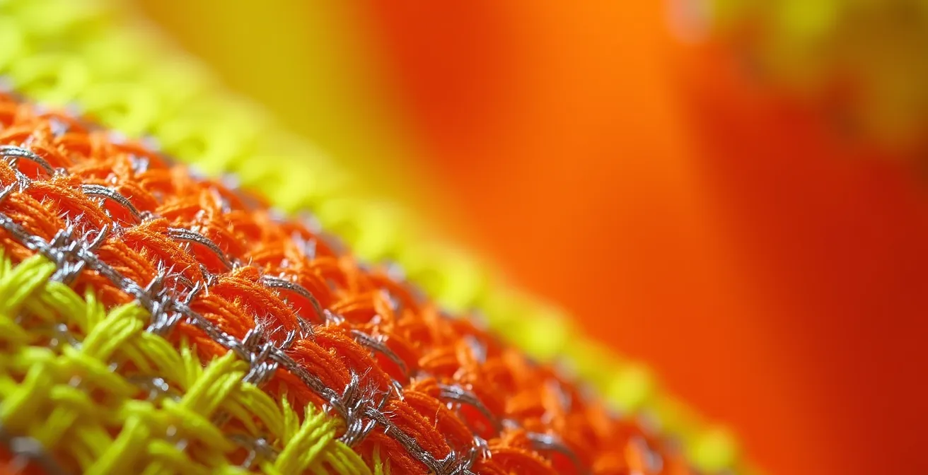 Détail macro d'un équipement de protection avec textures et matériaux visibles